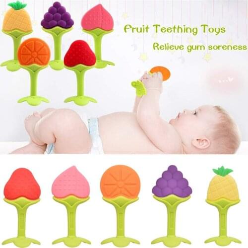 Lovely Silicone Cartoon Fruit Food Toddler Molar Teether Pain Tool Kids Teething Baby Gift Natural Stop Sucking Thumb Toy Holder