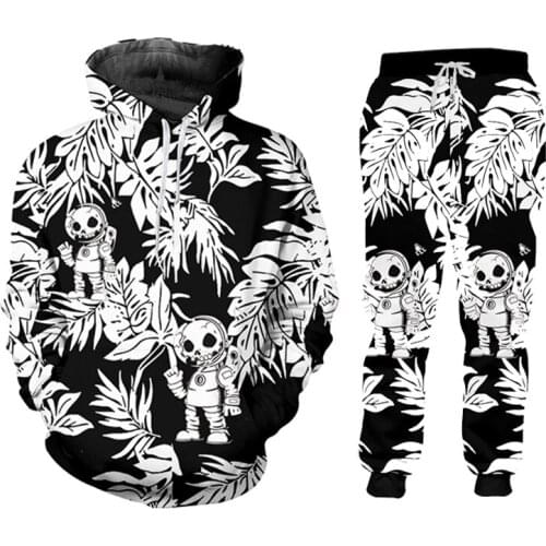 UJWI New Sportswear Set Men 's Spring Autumn Zipper Sweatshirt Series 3d Leaf Leaves Skull Man Jogging Sports Suit Two Piece 5XL