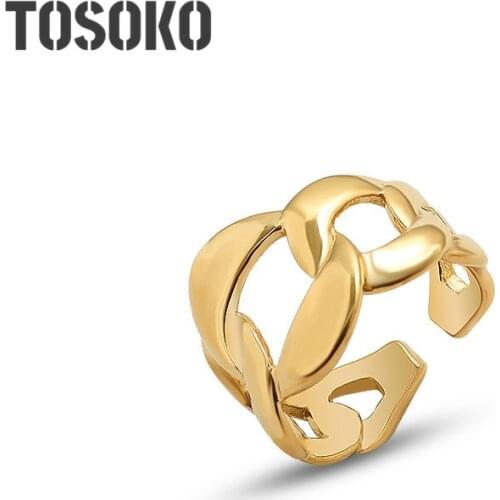 TOSOKO Stainless Steel Jewelry Thick Chain Stitching Minimalist Ring Womens Exaggerated Hip Hop Ring BSA144