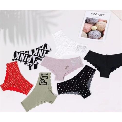 Exclusive new sexy seamless panties fashion pink letters wave border printing ladies panties low waist panties thin M/L