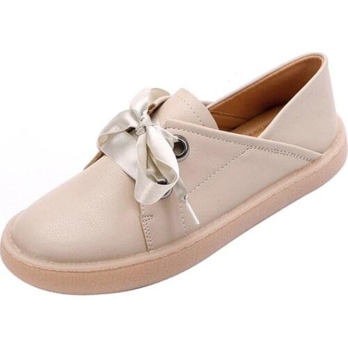 Womens shoes flats 2019 Spring Soft Microfiber Leather platform oxford shoes Fashion Riband Loafers slip on shoes for women