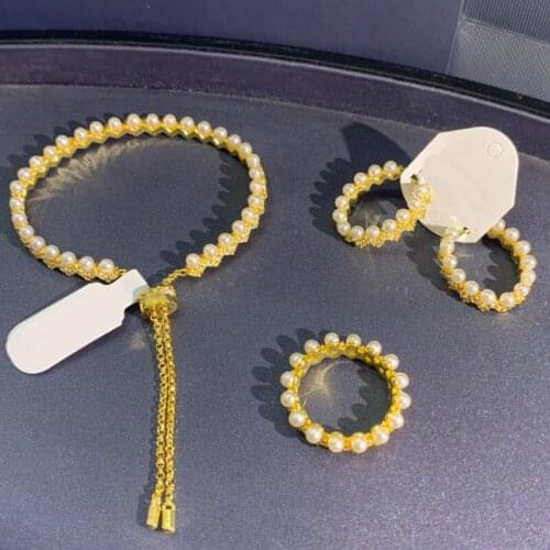 UMGODLY Luxury Brand Bangle High Quality Yellow Gold Color Up and Down Zigzag Bracelet with Pearl Zircon CZ Women Jewelry