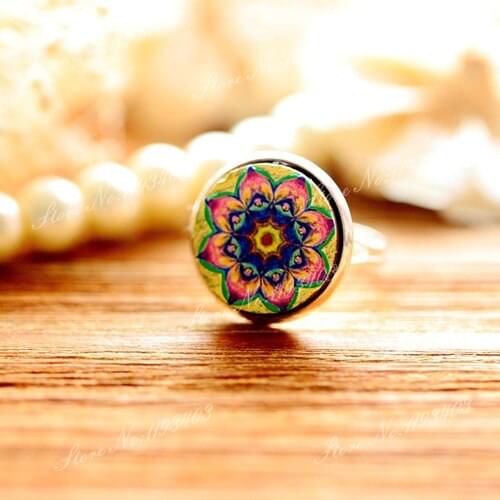 Unique 3D Flower Embossed 16mm Round Coloured Drawing pattern Laser Cut wood Cabochon DIY for Rings, Earring,Brooch,Necklace