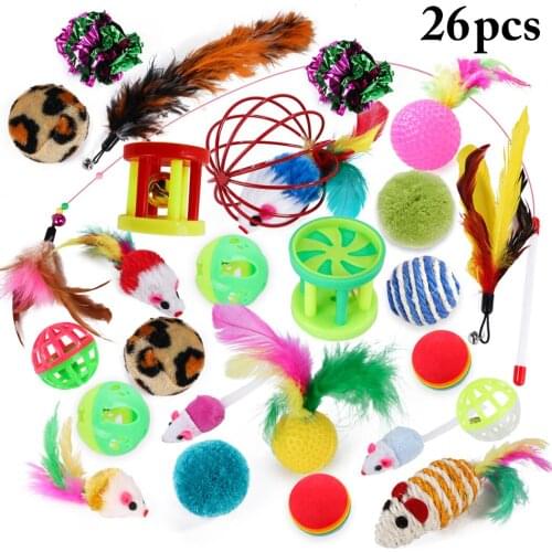 Funny Cat Stick Bell Ball Feather Toy 26PCS Cat Toy Set Creative Assorted Cat Interactive Toy Cat Play Toy For Kittens