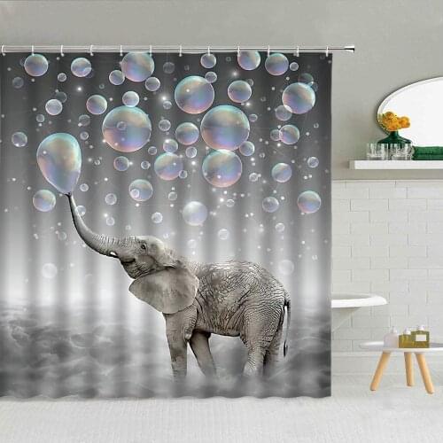 Funny Wild Animal Shower Curtains Elephant Bubble Starlight Romantic Bathroom Decor Accessories Waterproof Fabric Curtain Set