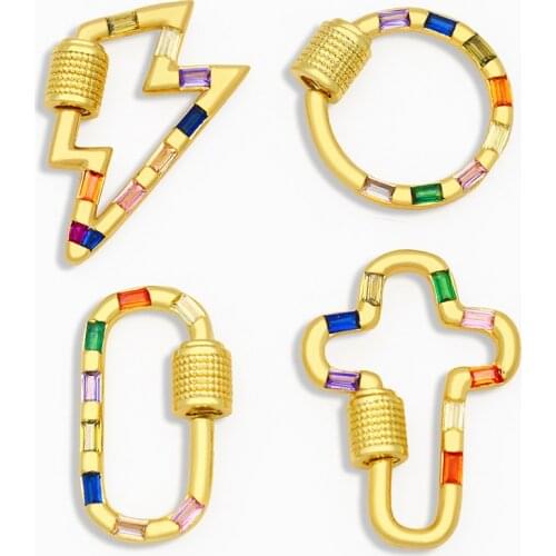 OCESRIO Brass CZ Gold Plated Lightning Clasps for Jewelry Making Pendant Cross Round Connector Charms for Jewellery cspa096