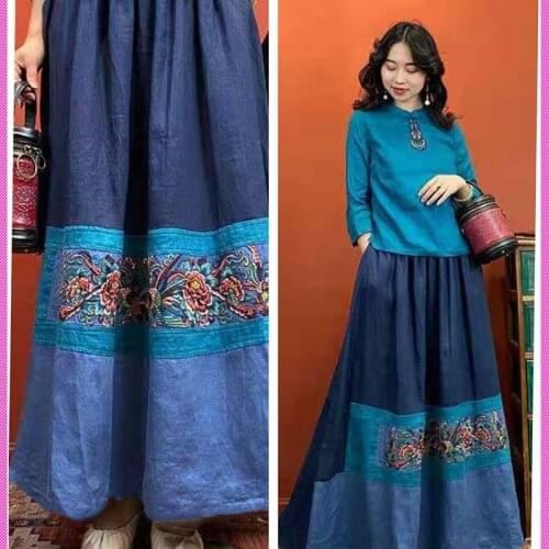 Skirt Female 2021 New High Waist Pleated Preppy Style Mid Length Skirts A Line Elegant Solid Color Chinese Style Women Skirt