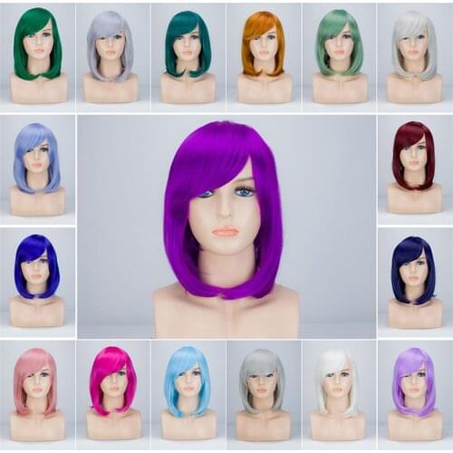 Cosplay anime color wig short hair straight hair BOBO head holiday wig set 24 colors Women Hair