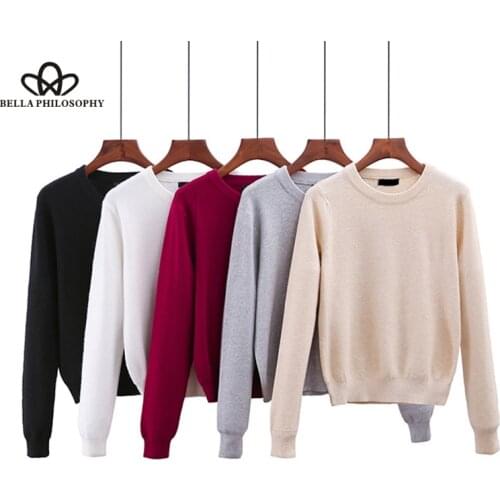 Bella Philosophy winter new long-sleeved round neck pullover women sweater causal sweater winered gray