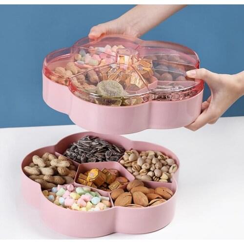 1/2-Tier Flower Shape Snack Serving Tray Snacks Storage Box With Lid for Nut Candy Dried Fruit FoR Home Living Room Party Tool