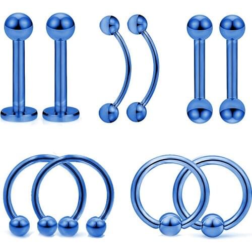 10PC set NEW Steel Fashion Circular Bead Rings Horseshoe Eyebrow Tongue Nose Hoop Piercing Labret Stud Ring Ear Cartilage Tragus