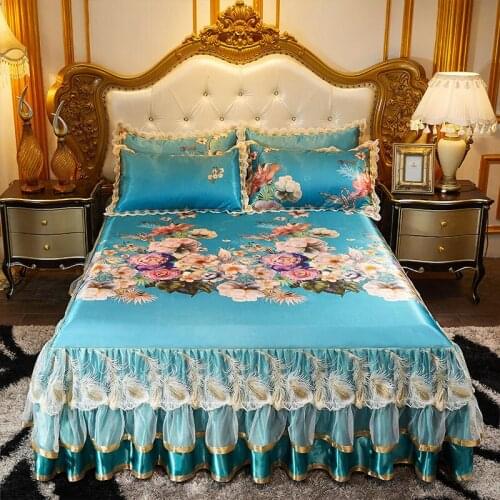 2020 new products Digital ice matBed spread Fitted Sheet Pillowcases 2/3 pcsThree layer lace embroidery princess Bedding