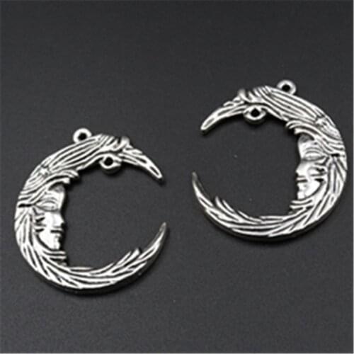 4pcs Silver Plated Bent Moon Pendants Retro Necklace Bracelet DIY Metal Jewelry Handicraft Making 38*32mm A533