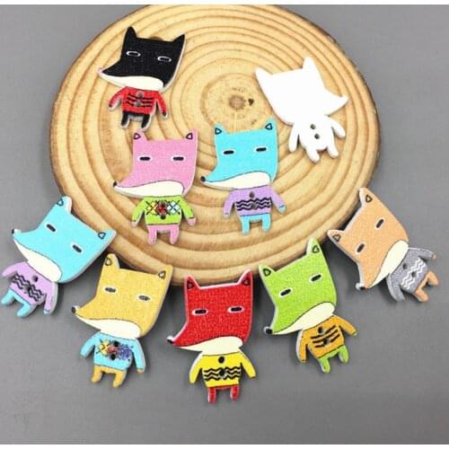 50pcs DIY Mix color fox shape Wooden buttons Fit sewing scrapbooking Craft 30mm