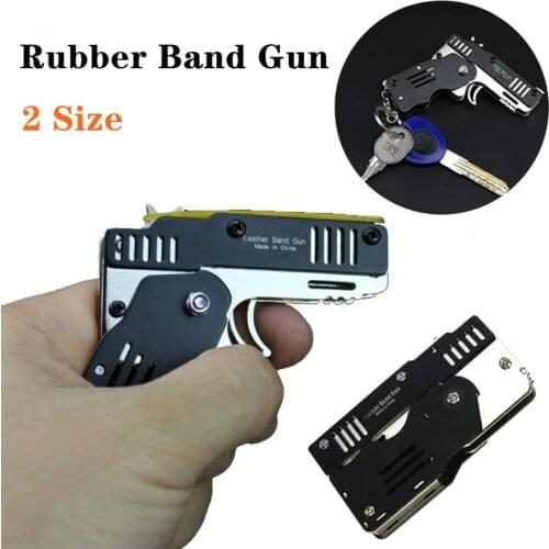 2020 Mini Folding Rubber Band Gun Shooting Gun Outdoor Military Sport Toy Key Chain Key Ring Childrens Birthday Gift Boys Gift