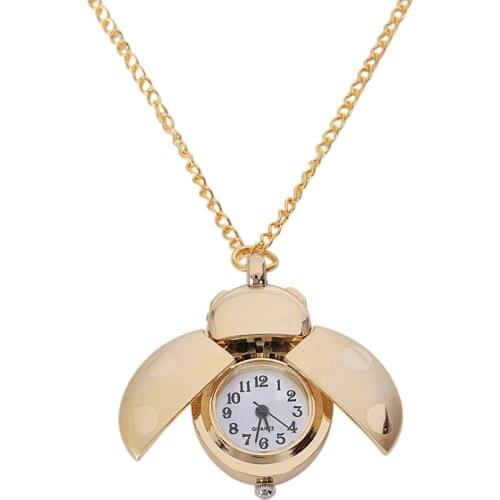 Retro Seven-Star Ladybug Student Pocket Watch Child Watch Cartoon Hanging Clock Black Red Dot Double Open Necklace Fob Watches