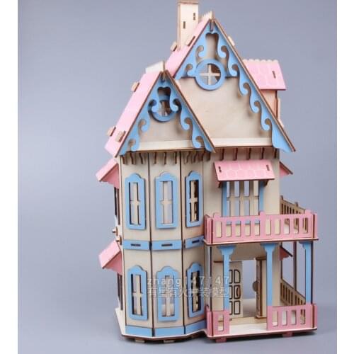 Wood miniature dollhouse girls pretend play toys DIY doll house assembled Educational Mini 3D Stereo puzzle house for children