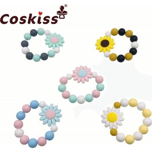 Baby Teether Bracelet Silicone Sunflower Natural Teething Grasping Toy Silicone Bead Toddler Teether Newborn DIY Baby Gift