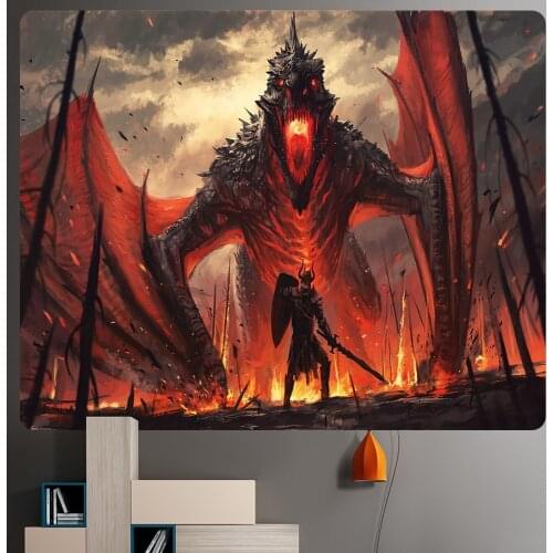 Dragon Knight Home Art Deco Tapestry Background Cloth Hippie Psychedelic Scene Bohemian Decorative Tapestry Sheets Sofa Blanket