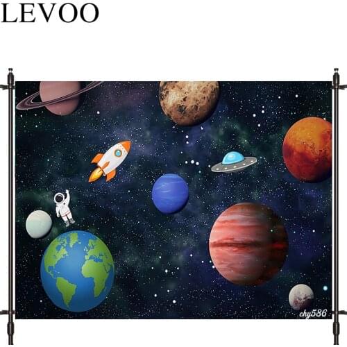 LEVOO Photographic Background Birthday Universe Solar System Spaceship Background Photobooth Photo Studio Fabric Shoot