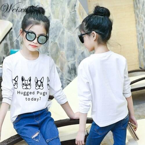 5-14 Years Old Children Kids T Shirt Spring Baby Girls Long Sleeve Cartoon Dog White Top T Shirts Teenager Kids Shirts Clothes