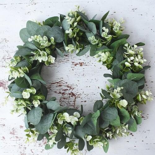 Artificial Wreath Simulation Eucalyptus Leaf Garland DIY Fake Green Plant Home Office Wall Door Decor for Home Party Pendant