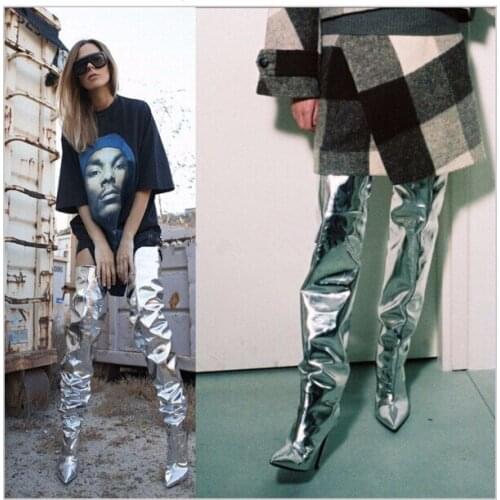 Exquisite Women Winter Knee-high Boots Silver Color Pointed Toe beautiful Boots Sexy High Heels Hot Selling Over the knee boots