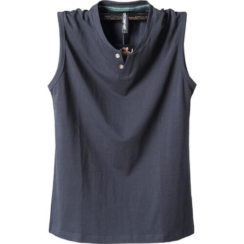 Pure Cotton Classic Tank Tops Men Sleeveless Tank Shirt Solid Color V-Neck Tees All-match Tees Button Sweatshirts Tank Men 5XL