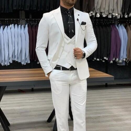 White Warm Mens Coat Pants Suits Long Men Formal Business Party Birthday Tailored Fit Prom Party Tuxedos Blazer 3 Pieces