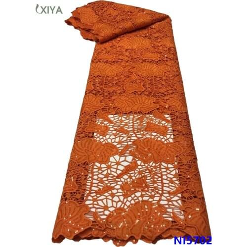 New Arrival Nigerian Mesh Lace French Milk Silk Lace Burnt Orange African Lace Fabric with Sequins for Wedding Party NI5702