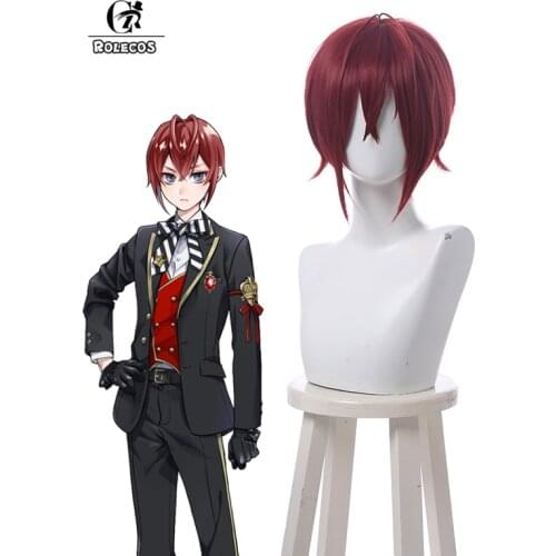 ROLECOS Game Twisted Wonderland Riddle Cosplay Wig Short Hair Cosplay Twisted Wonderland Riddle Wig 30CM Wine Red Hair Headwear