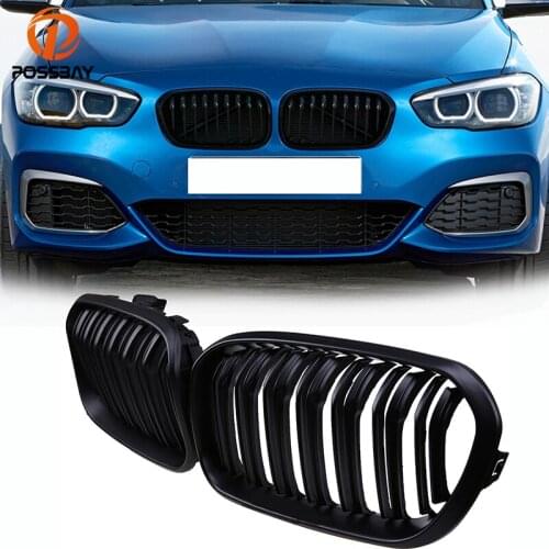 POSSBAY Matte Black Double Lines Car-styling Front Bumper Kidney Racing Grills for BMW 1-Series F21 3-door 2015-2017 Facelift