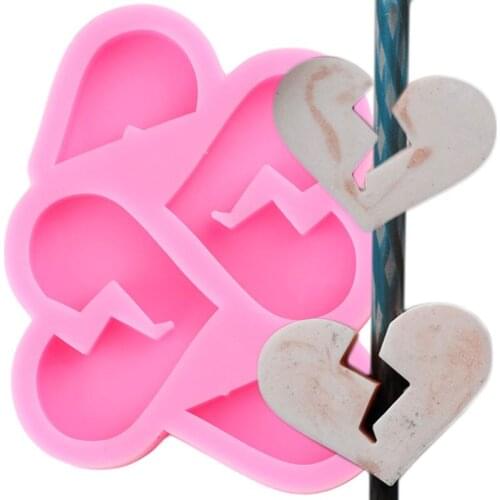Broken Heart Straw Topper Silicone Mold DIY Party Cupcake Fondant Cake Decorating Tools Cookie Baking Candy Clay Chocolate Mould