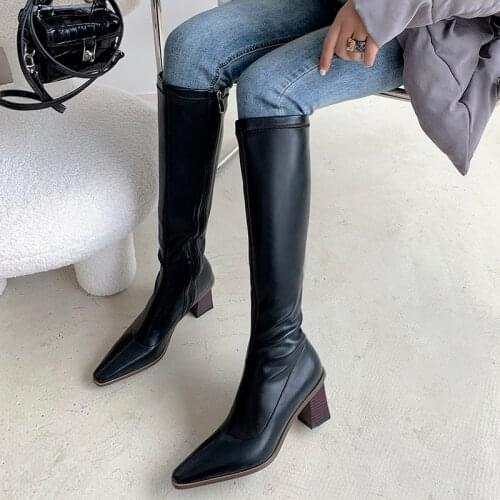 BLWBYL 2021 New winter Knee high boots Genuine leather Women boots fashion boots Female boots pointed warm Women shoes