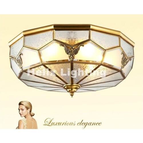 Nordic Europe Retro Copper Frosted Glass Foyer E27 Led Ceiling Light Lustre Electroplated Brass Lights Bedroom Loft Lamp