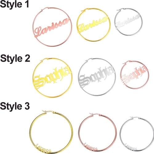 Uonney Dropshipping Personalized Big Circle Earrings with Name Customized Hoop Earrings Classic Hoops Fashion Women Earrings