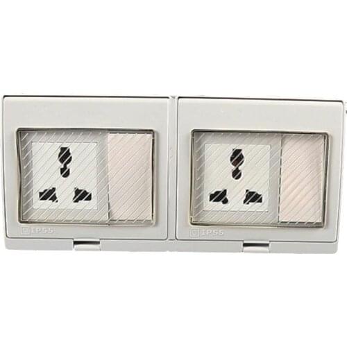 Waterproof Wall Power Double Socket, Suitable for EU/UK/US/ Plug Universal Electrical Outlet Grounded With 2 Push Button Switch