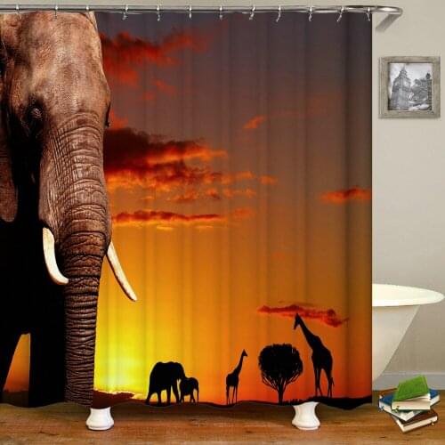 Interesting Animal Shower Curtains Elephant Pink Balloon Blue Sky White Cloud Birds Bathroom Decor Waterproof Cloth Curtain Set