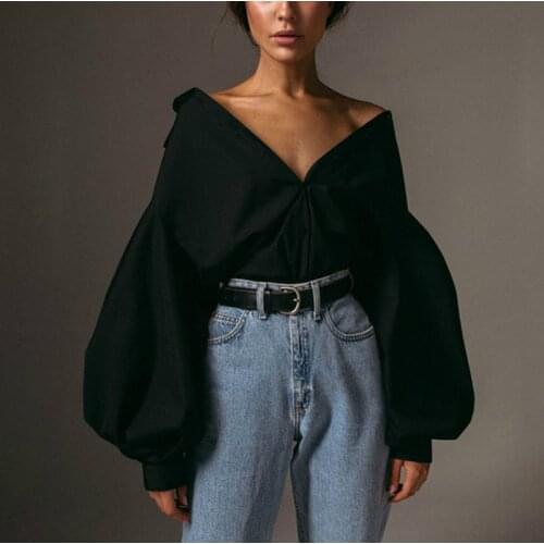 Female Office Lady White Black Shirt Gothic Vintage Lantern Sleeve Oversize Shirt Harajuku Elegant Casual Turn Down Collar Tops