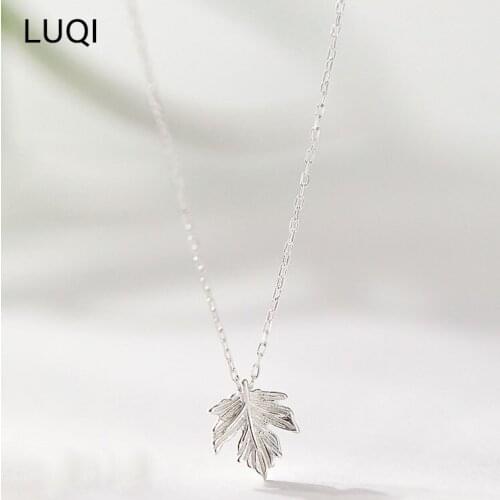 Fashion Womens S925 Silver Fresh Maple Leaf Pendant Simple Necklaces D0112
