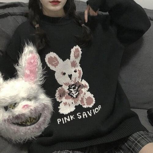 Emo Autumn Winter Sweater Oversize Harajuku Bunny Knitting Korean Fashion Alt Womens Sweaters Pullover Gothic Grunge Clothes