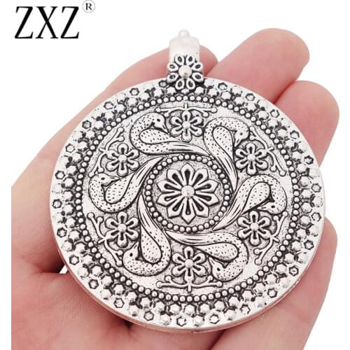 ZXZ 2pcs Tibetan Silver Large Bohemia Boho Medallion Round Charms Pendants for Necklace Jewelry Making Findings 68x60mm