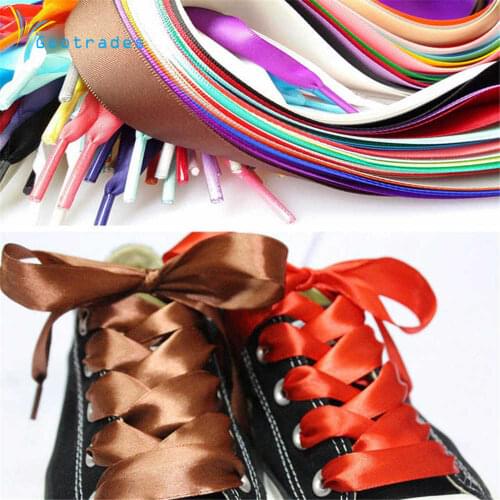 1PAIR Fashion 120CM Flat Silk Ribbon Shoelaces Shoe Laces Sneaker Sport Shoes Lace Camping Shoelaces Growing Canvas Strings
