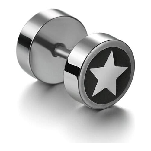 1 Pcs Skull Star Black Stainless Steel Round Stud Earrings For Women Dumbbell Pierceing Earrings Men Punk Fashion Jewelry