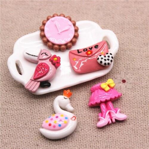 20pcs Resin Cartoon Owl/Clock/Handbag/Dance skirt Miniature Figure Flatback Cabochon Supply Home Decoration Charm Craft