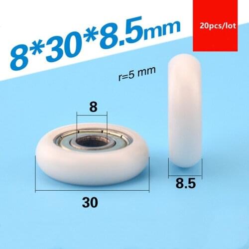 20pcs circular arc plastic coated bearing 608ZZ 608 8*30*8.5mm POM nylon pulley roller 3d printing machine