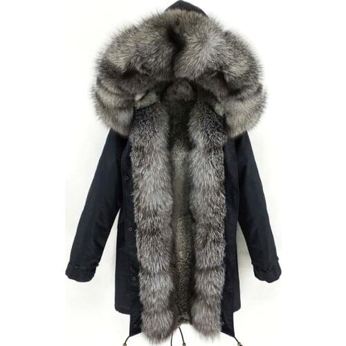 2020 new Winter Real Rabbit Fur Liner Natural Fur Collar Hooded Real Fox Fur Coat Long Parka Women Thick Warm Parkas Streetwear