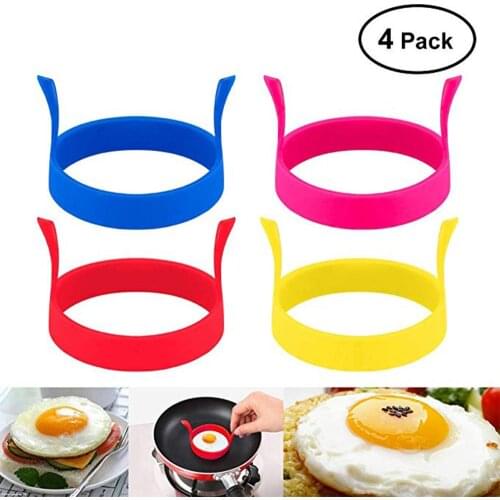 FDA 4 Pack Kitchen Cooking Silicone Fried Oven Poacher Pancake Egg Poach Ring Mould Silicone Egg Mold Cooking Tools