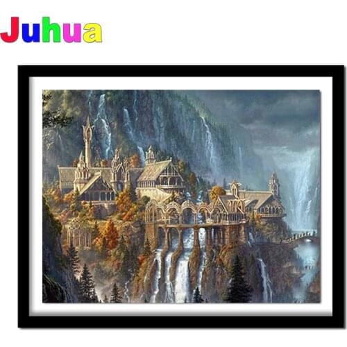 Nature waterfall 5d diy diamond painting mosaic cross stitch full drill Fantasy Castle diamond embroidery gift home decor