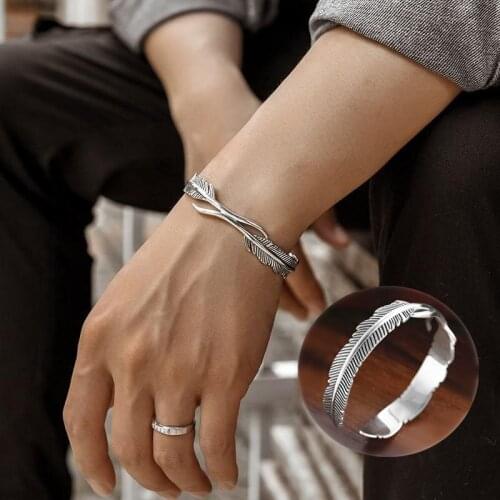 New Fashion Open Adjustable Silver Bangles Feather Shape Cuff Bracelet for Men Women Classic Jewelry Gift Accessories Bangles